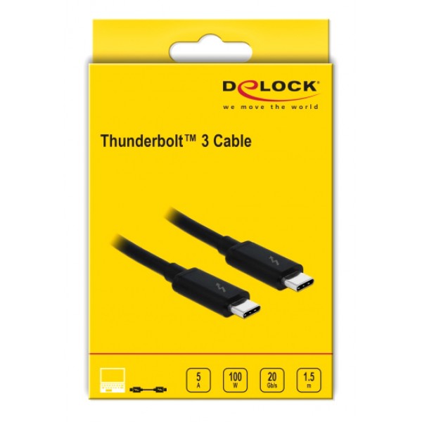 DELOCK καλώδιο USB Type-C 84846, Thunderbolt3, 100W, 20Gbps, 1.5m, μαύρο