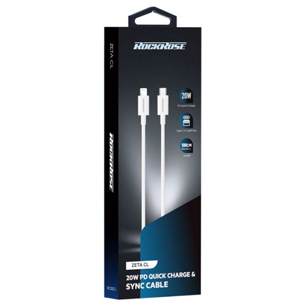 ROCKROSE καλώδιο USB Type-C σε Lightning Zeta CL, 20W PD, 1m, λευκό