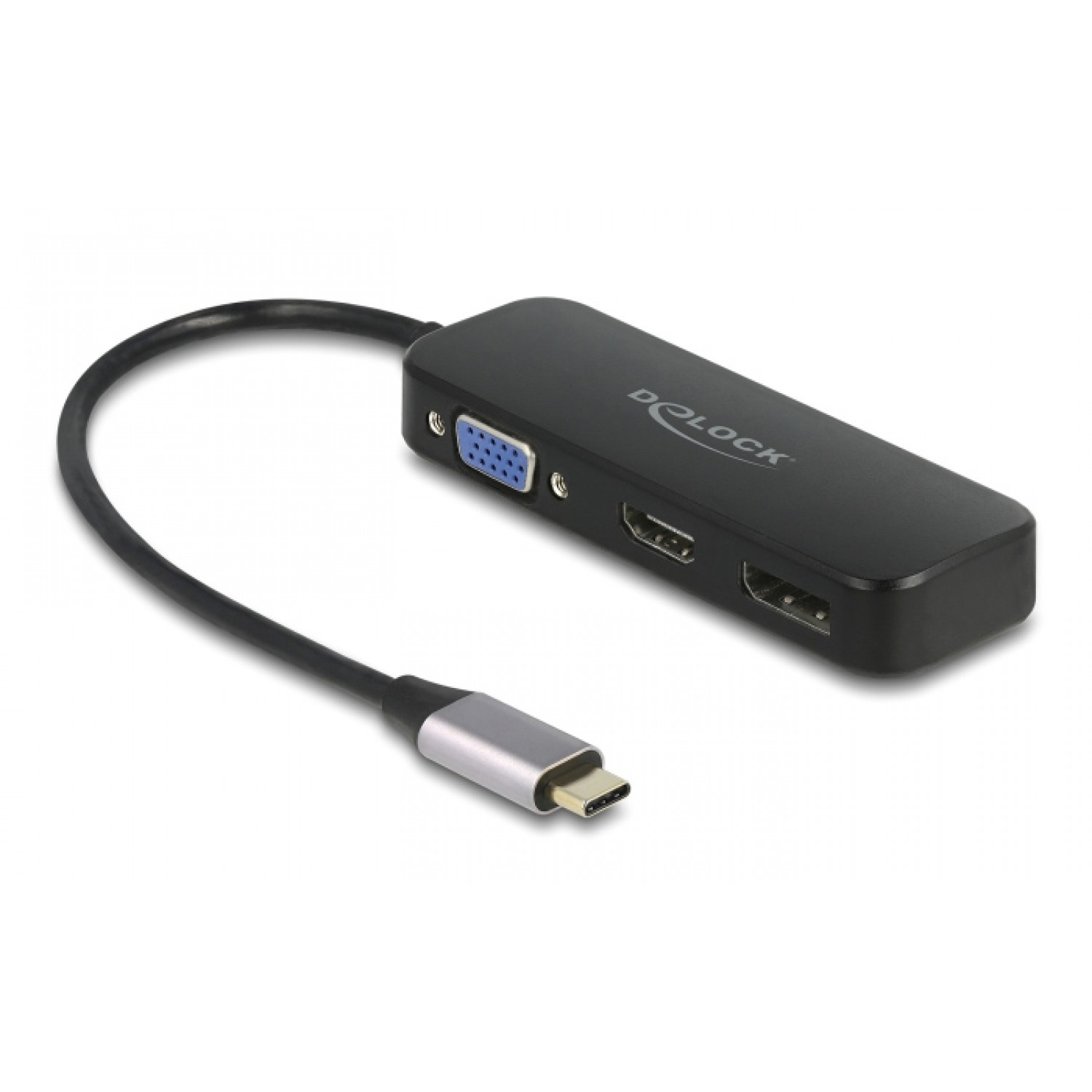 DELOCK αντάπτορας USB-C σε VGA/HDMI/DisplayPort 64156, 4K, 20cm, μαύρος