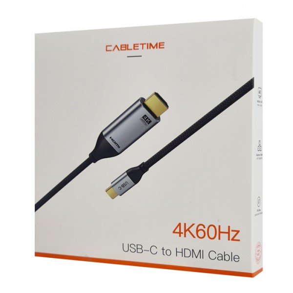 CABLETIME καλώδιο USB-C σε HDMI C160, 4K, gold plated, 5m, μαύρο