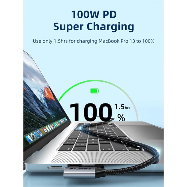 CABLETIME καλώδιο USB-C C160, γωνιακό, PD 100W, 20Gbps, 4K, 1m, μαύρο